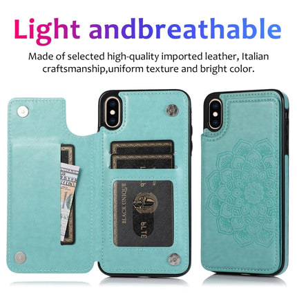 Double Buckle Mandala Pattern PU+TPU Protective Case with Card Slots & Holder & Photo Frame For iPhone X / XS(Green)-garmade.com