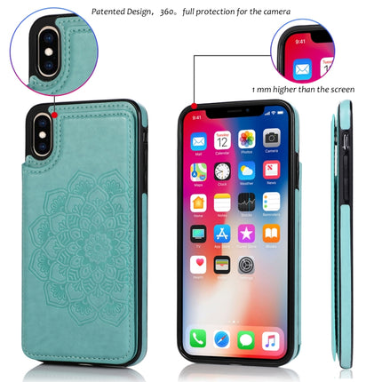 Double Buckle Mandala Pattern PU+TPU Protective Case with Card Slots & Holder & Photo Frame For iPhone X / XS(Green)-garmade.com