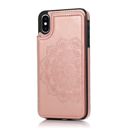 Double Buckle Mandala Pattern PU+TPU Protective Case with Card Slots & Holder & Photo Frame For iPhone X / XS(Rose Gold)-garmade.com
