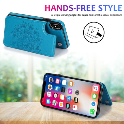 Double Buckle Mandala Pattern PU+TPU Protective Case with Card Slots & Holder & Photo Frame For iPhone X / XS(Blue)-garmade.com