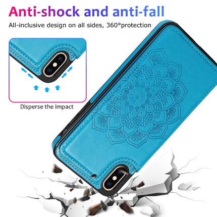 Double Buckle Mandala Pattern PU+TPU Protective Case with Card Slots & Holder & Photo Frame For iPhone X / XS(Blue)-garmade.com