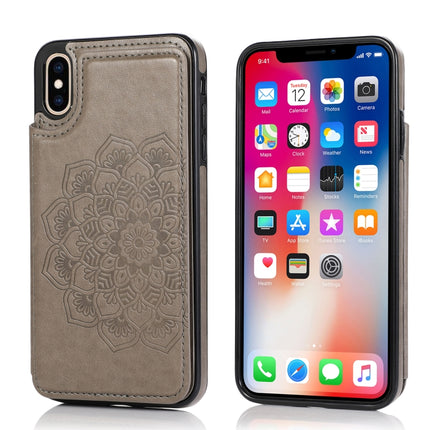 Double Buckle Mandala Pattern PU+TPU Protective Case with Card Slots & Holder & Photo Frame For iPhone XR(Grey)-garmade.com