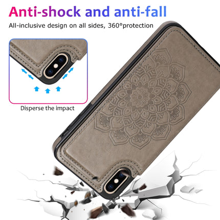 Double Buckle Mandala Pattern PU+TPU Protective Case with Card Slots & Holder & Photo Frame For iPhone XR(Grey)-garmade.com