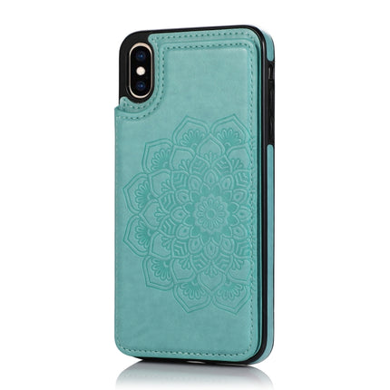 Double Buckle Mandala Pattern PU+TPU Protective Case with Card Slots & Holder & Photo Frame For iPhone XR(Green)-garmade.com