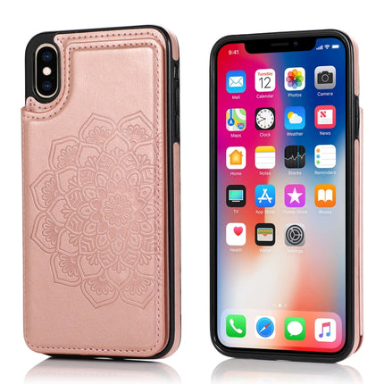 Double Buckle Mandala Pattern PU+TPU Protective Case with Card Slots & Holder & Photo Frame For iPhone XR(Rose Gold)-garmade.com