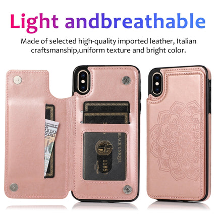 Double Buckle Mandala Pattern PU+TPU Protective Case with Card Slots & Holder & Photo Frame For iPhone XR(Rose Gold)-garmade.com