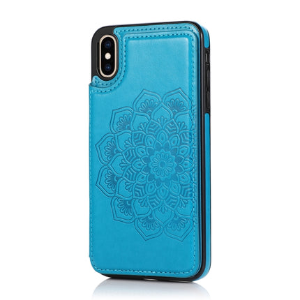 Double Buckle Mandala Pattern PU+TPU Protective Case with Card Slots & Holder & Photo Frame For iPhone XR(Blue)-garmade.com