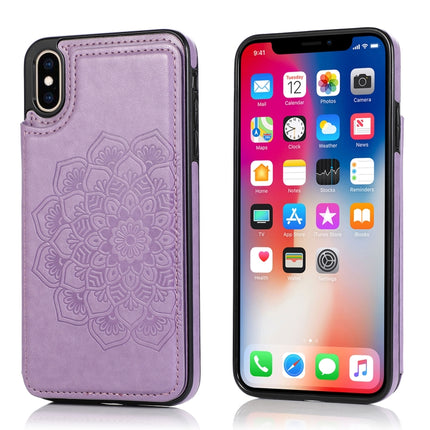Double Buckle Mandala Pattern PU+TPU Protective Case with Card Slots & Holder & Photo Frame For iPhone XR(Purple)-garmade.com