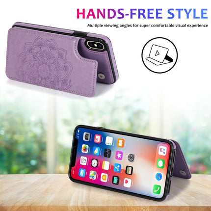 Double Buckle Mandala Pattern PU+TPU Protective Case with Card Slots & Holder & Photo Frame For iPhone XR(Purple)-garmade.com