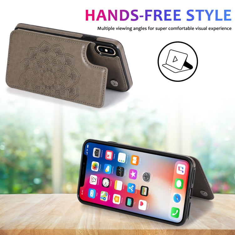 Double Buckle Mandala Pattern PU+TPU Protective Case with Card Slots & Holder & Photo Frame For iPhone XS Max(Grey)-garmade.com