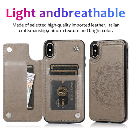 Double Buckle Mandala Pattern PU+TPU Protective Case with Card Slots & Holder & Photo Frame For iPhone XS Max(Grey)-garmade.com