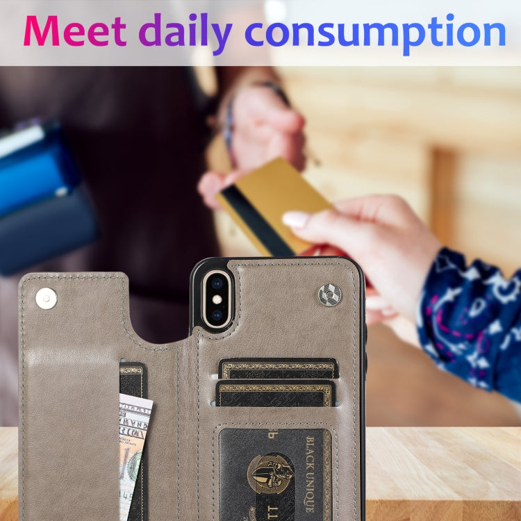 Double Buckle Mandala Pattern PU+TPU Protective Case with Card Slots & Holder & Photo Frame For iPhone XS Max(Grey)-garmade.com