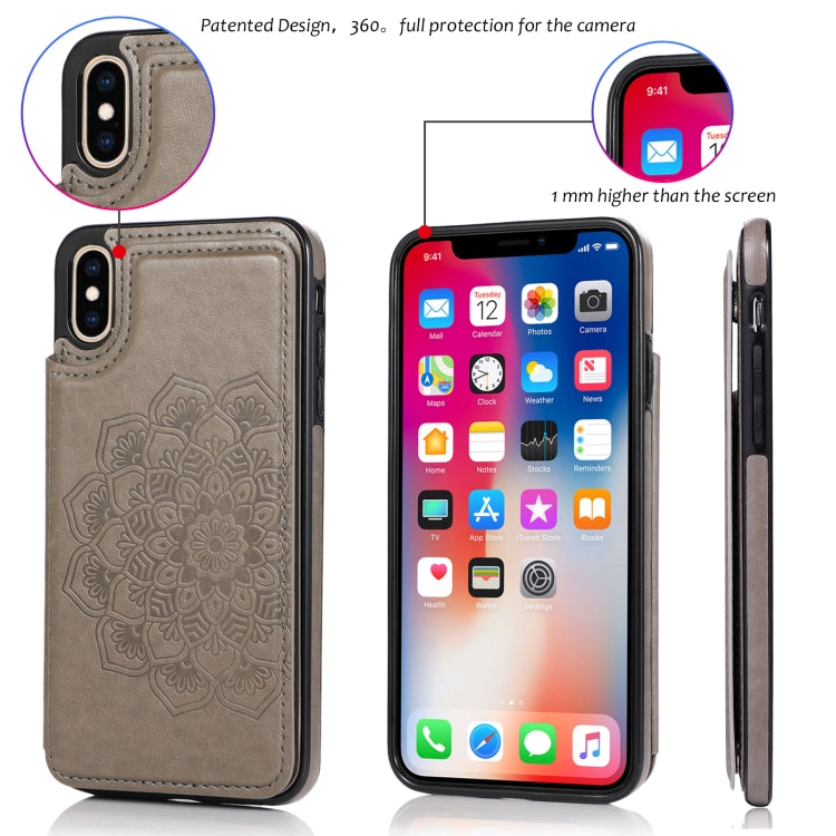 Double Buckle Mandala Pattern PU+TPU Protective Case with Card Slots & Holder & Photo Frame For iPhone XS Max(Grey)-garmade.com