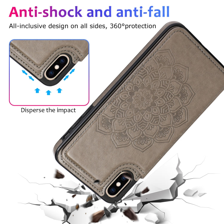 Double Buckle Mandala Pattern PU+TPU Protective Case with Card Slots & Holder & Photo Frame For iPhone XS Max(Grey)-garmade.com