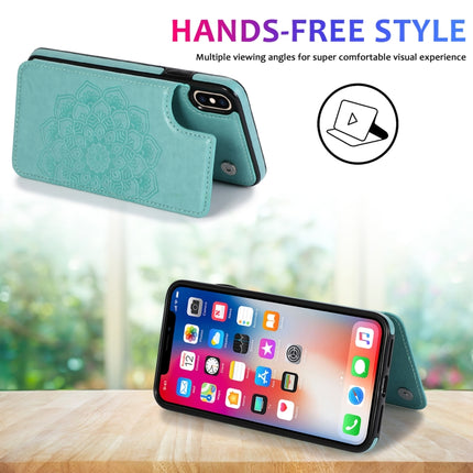 Double Buckle Mandala Pattern PU+TPU Protective Case with Card Slots & Holder & Photo Frame For iPhone XS Max(Green)-garmade.com