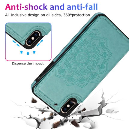 Double Buckle Mandala Pattern PU+TPU Protective Case with Card Slots & Holder & Photo Frame For iPhone XS Max(Green)-garmade.com
