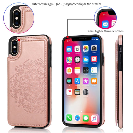 Double Buckle Mandala Pattern PU+TPU Protective Case with Card Slots & Holder & Photo Frame For iPhone XS Max(Rose Gold)-garmade.com