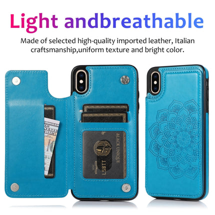 Double Buckle Mandala Pattern PU+TPU Protective Case with Card Slots & Holder & Photo Frame For iPhone XS Max(Blue)-garmade.com