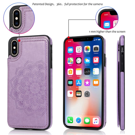 Double Buckle Mandala Pattern PU+TPU Protective Case with Card Slots & Holder & Photo Frame For iPhone XS Max(Purple)-garmade.com