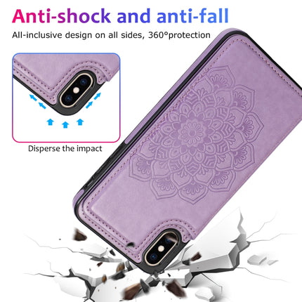 Double Buckle Mandala Pattern PU+TPU Protective Case with Card Slots & Holder & Photo Frame For iPhone XS Max(Purple)-garmade.com