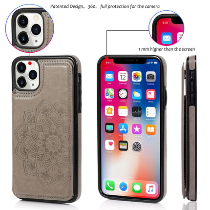 Double Buckle Mandala Pattern PU+TPU Protective Case with Card Slots & Holder & Photo Frame For iPhone 11(Grey)-garmade.com