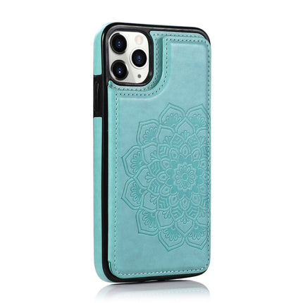 Double Buckle Mandala Pattern PU+TPU Protective Case with Card Slots & Holder & Photo Frame For iPhone 11(Green)-garmade.com