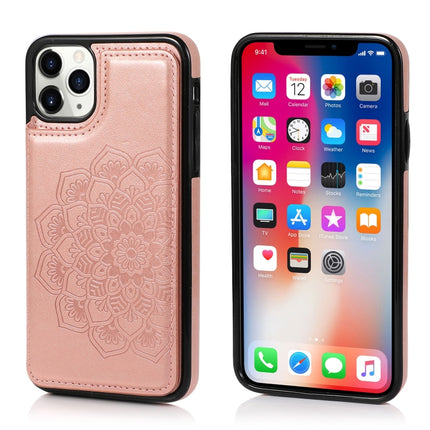 Double Buckle Mandala Pattern PU+TPU Protective Case with Card Slots & Holder & Photo Frame For iPhone 11(Rose Gold)-garmade.com