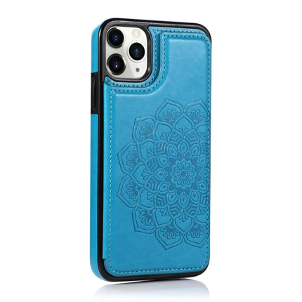 Double Buckle Mandala Pattern PU+TPU Protective Case with Card Slots & Holder & Photo Frame For iPhone 11(Blue)-garmade.com