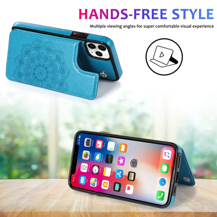 Double Buckle Mandala Pattern PU+TPU Protective Case with Card Slots & Holder & Photo Frame For iPhone 11(Blue)-garmade.com