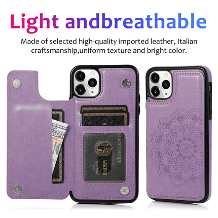 Double Buckle Mandala Pattern PU+TPU Protective Case with Card Slots & Holder & Photo Frame For iPhone 11(Purple)-garmade.com