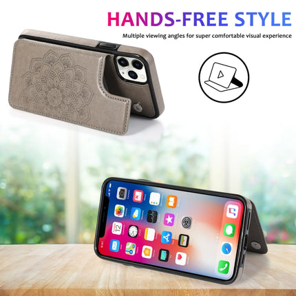 Double Buckle Mandala Pattern PU+TPU Protective Case with Card Slots & Holder & Photo Frame For iPhone 11 Pro(Grey)-garmade.com