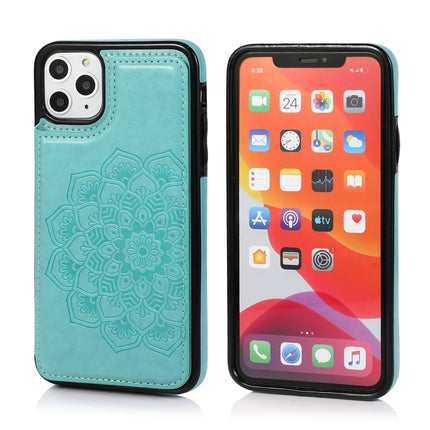 Double Buckle Mandala Pattern PU+TPU Protective Case with Card Slots & Holder & Photo Frame For iPhone 11 Pro(Green)-garmade.com