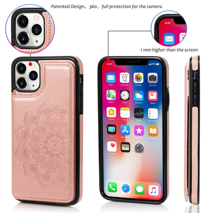 Double Buckle Mandala Pattern PU+TPU Protective Case with Card Slots & Holder & Photo Frame For iPhone 11 Pro(Rose Gold)-garmade.com