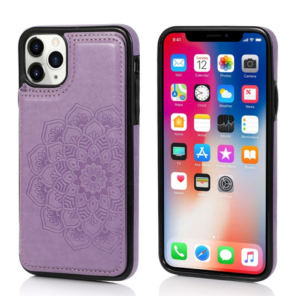 Double Buckle Mandala Pattern PU+TPU Protective Case with Card Slots & Holder & Photo Frame For iPhone 11 Pro(Purple)-garmade.com