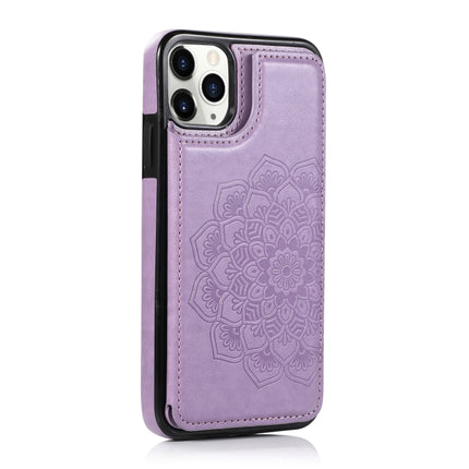 Double Buckle Mandala Pattern PU+TPU Protective Case with Card Slots & Holder & Photo Frame For iPhone 11 Pro(Purple)-garmade.com