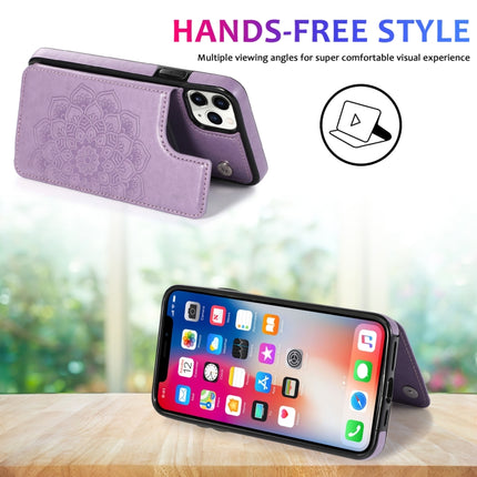 Double Buckle Mandala Pattern PU+TPU Protective Case with Card Slots & Holder & Photo Frame For iPhone 11 Pro(Purple)-garmade.com