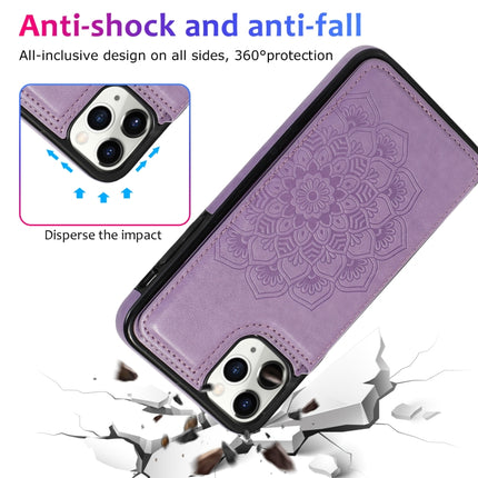 Double Buckle Mandala Pattern PU+TPU Protective Case with Card Slots & Holder & Photo Frame For iPhone 11 Pro(Purple)-garmade.com