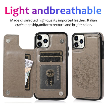 Double Buckle Mandala Pattern PU+TPU Protective Case with Card Slots & Holder & Photo Frame For iPhone 11 Pro Max(Grey)-garmade.com