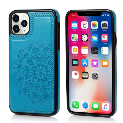 Double Buckle Mandala Pattern PU+TPU Protective Case with Card Slots & Holder & Photo Frame For iPhone 11 Pro Max(Blue)-garmade.com