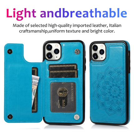 Double Buckle Mandala Pattern PU+TPU Protective Case with Card Slots & Holder & Photo Frame For iPhone 11 Pro Max(Blue)-garmade.com