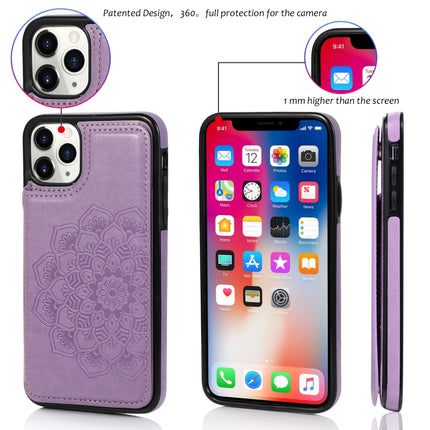 Double Buckle Mandala Pattern PU+TPU Protective Case with Card Slots & Holder & Photo Frame For iPhone 11 Pro Max(Purple)-garmade.com