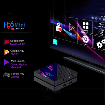 H96 Mini V8 4K Smart TV Box with Remote Control, Android 10.0, RK3228A Quad-core Cortex-A7, 1GB+8GB, Built-in TikTok, Support DLNA / HDMI / USBx2 / 2.4G WIFI, Plug Type:UK Plug-garmade.com