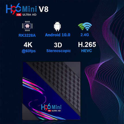 H96 Mini V8 4K Smart TV Box with Remote Control, Android 10.0, RK3228A Quad-core Cortex-A7, 1GB+8GB, Built-in TikTok, Support DLNA / HDMI / USBx2 / 2.4G WIFI, Plug Type:AU Plug-garmade.com