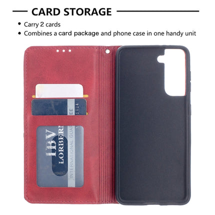 For Samsung Galaxy S21 5G Rhombus Texture Horizontal Flip Magnetic Leather Case with Holder & Card Slots(Red)-garmade.com