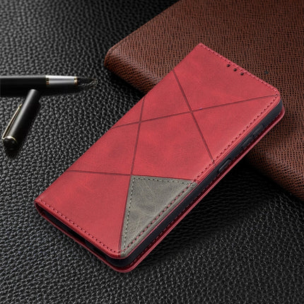 For Samsung Galaxy S21 5G Rhombus Texture Horizontal Flip Magnetic Leather Case with Holder & Card Slots(Red)-garmade.com