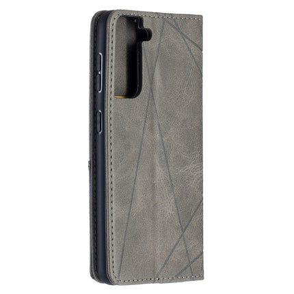 For Samsung Galaxy S21 5G Rhombus Texture Horizontal Flip Magnetic Leather Case with Holder & Card Slots(Grey)-garmade.com