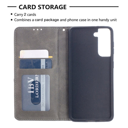 For Samsung Galaxy S21 5G Rhombus Texture Horizontal Flip Magnetic Leather Case with Holder & Card Slots(Grey)-garmade.com
