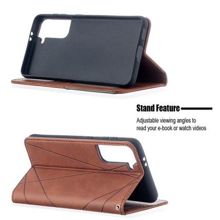 For Samsung Galaxy S21 5G Rhombus Texture Horizontal Flip Magnetic Leather Case with Holder & Card Slots(Brown)-garmade.com