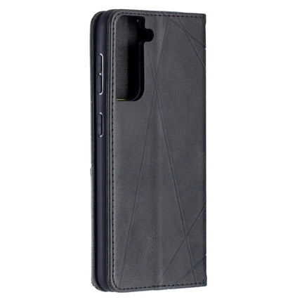 For Samsung Galaxy S21 5G Rhombus Texture Horizontal Flip Magnetic Leather Case with Holder & Card Slots(Black)-garmade.com