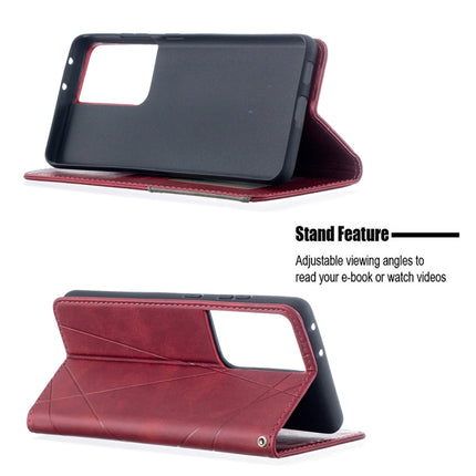 For Samsung Galaxy S21 Ultra 5G Rhombus Texture Horizontal Flip Magnetic Leather Case with Holder & Card Slots(Red)-garmade.com